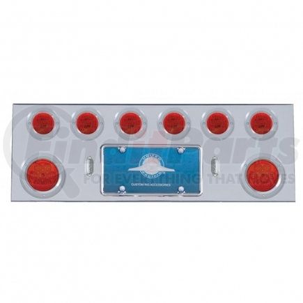 United Pacific 35159 Tail Light Panel - Stainless Steel, Rear Center, with 2X7 LED 4" Reflector Light & 6X13 LED 2.5" Light & Bezel, Red LED & Lens