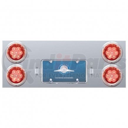 United Pacific 35163 Tail Light Panel - Stainless Steel, Rear Center, with Four 7 LED 4" Reflector Lights & Bezels, Red LED/Red Lens