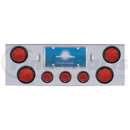 United Pacific 35318 Tail Light Panel - Chrome, Rear Center, with 4X7 Red LED 4" Reflector Lights & 3X13 Red LED 2.5" Lights, Red Lens