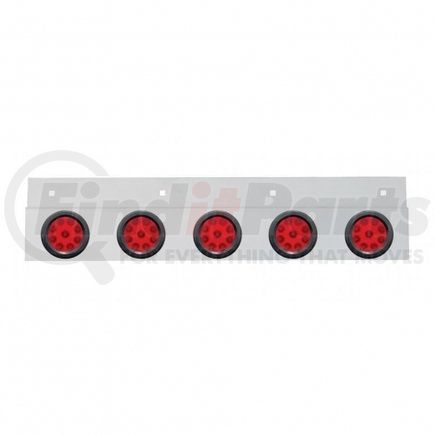 United Pacific 63718 Mud Flap Hanger - Mud Flap Plate, Top, Stainless, with Five 9 LED 2" Reflector Lights & Grommets, Red LED/Red Lens