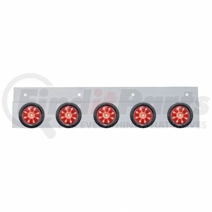 United Pacific 63722 Mud Flap Hanger - Mud Flap Plate, Top, Stainless, with Five 9 LED 2" Beehive Lights & Grommets, Red LED/Red Lens