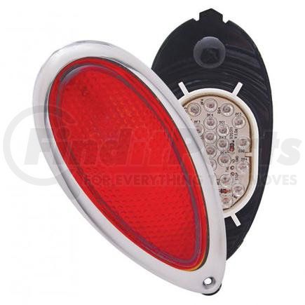 United Pacific A1060LED Tail Light - 28 LED, with Red Glass Lens & Chrome Bezel, Black Housing, Teardrop Shape, for 1938-1939 Ford Car