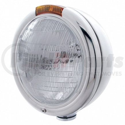 United Pacific 30373 Headlight - RH/LH, 7", Round, Polished Housing, 6014 Bulb, with Incandescent Amber Turn Signal Light