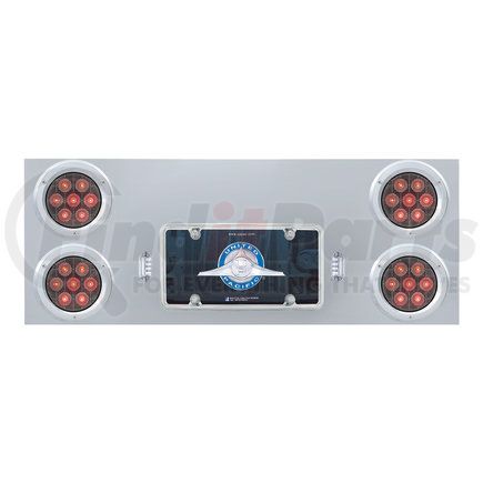 United Pacific 35084 Light Panel - Stainless Steel, Rear, Center, Competition Series, Four 7 LED 4" Light & Bezel, Red LED/Clear Lens