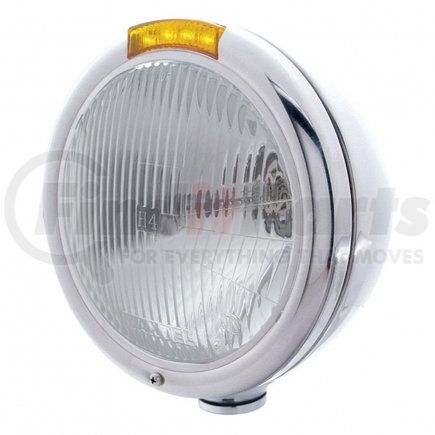 UNITED PACIFIC 31755 Headlight - RH/LH, 7", Round, Polished Housing, H4 Bulb, with 4 Amber LED Signal Light with Amber Lens