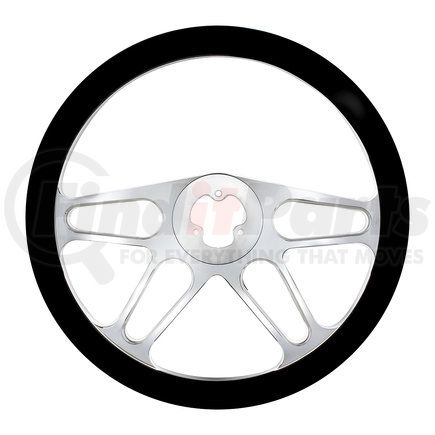 United Pacific 88155 Steering Wheel - 18", Chrome, Aluminum, "4-Spoke" Style, with Black Leather Rim