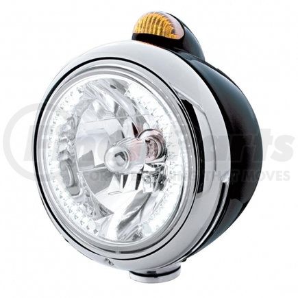 UNITED PACIFIC 32442 Guide Headlight - 682-C Style, RH/LH, 7", Round, Powdercoated Black Housing, H4 Bulb, with 34 Bright White LED Position Light and Top Mount, 5 LED Dual Mode Signal Light, Amber Lens