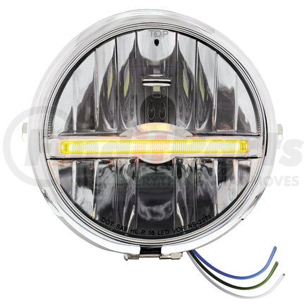 United Pacific 32797 Headlight - Chrome, Steel, 5-3/4" Round, for Motorcycle, 9 LED Bulb with Amber LED Light Bar, Side Mount, LH or RH