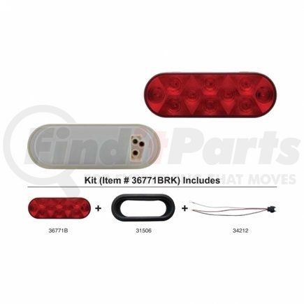 United Pacific 36771BRK Brake/Tail/Turn Signal Light - 10 LED Oval, Kit, Red LED/Red Lens