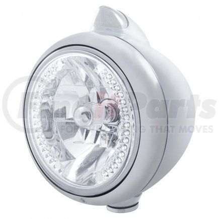 United Pacific 32629 Guide Headlight - 682-C Style, RH/LH, 7", Round, Chrome Housing, H4 Bulb, with 34 Bright White LED Position Light and Top Mount, Original Style, 5 LED Signal Light, Clear Lens