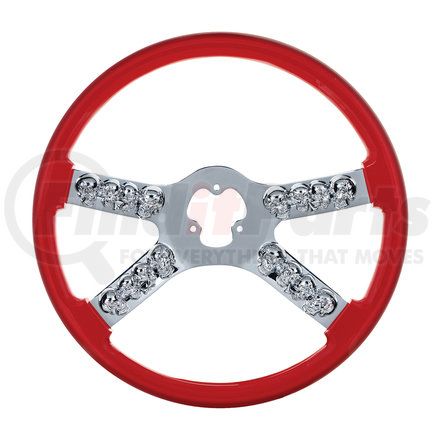 United Pacific 88176 Steering Wheel - 18", Chrome, with Skull Accent, Red