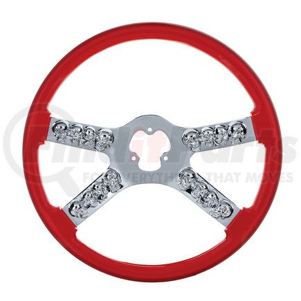 UNITED PACIFIC 88176 - steering wheel - 18" chrome steering wheel with skull accent - red | 18" chrome steering wheel with skull accent - red