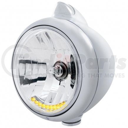 UNITED PACIFIC 32615 Guide Headlight - 682-C Style, RH/LH, 7", Round, Polished Housing, H4 Bulb, with 10 Amber LED Accent Light and Top Mount, Original Style, 5 LED Signal Light, Clear Lens