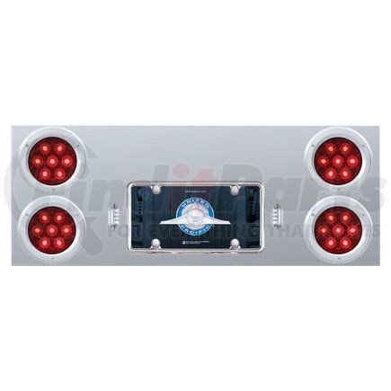 United Pacific 35082 Tail Light Panel - Stainless Steel, Rear Center, with Four 7 LED 4" Light & Bezel, Red LED/Red Lens, Competition Series