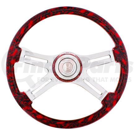 United Pacific 88319 Steering Wheel - 18" 4 Spoke Skull, with Matching Skull Horn Bezel, Red