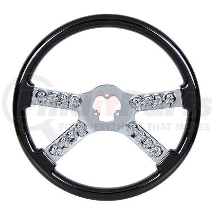 United Pacific 88177 Steering Wheel - 18", Chrome, with Skull Accent, Black