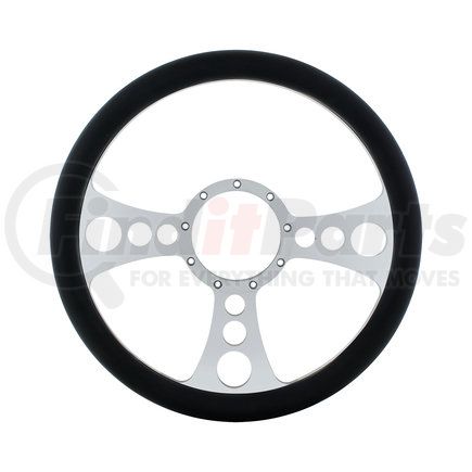 UNITED PACIFIC 88303 Steering Wheel - 14" Chrome, Aluminum, Chopper Style, with Black Engineered Leather Grip