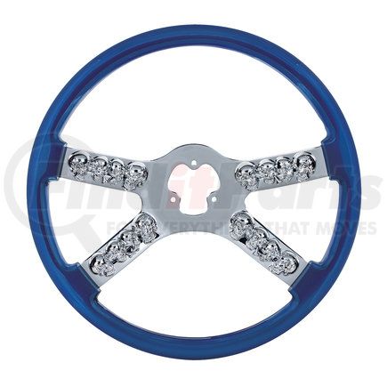 United Pacific 88175 Steering Wheel - 18", Chrome, with Skull Accent, Blue