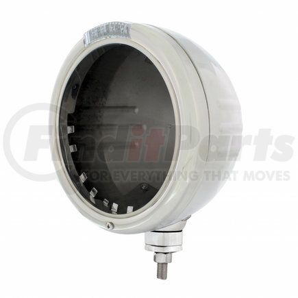 United Pacific 32725 Headlight Housing - Stainless Steel Classic Stripe Headlight No Bulb, with LED Signal, Clear Lens