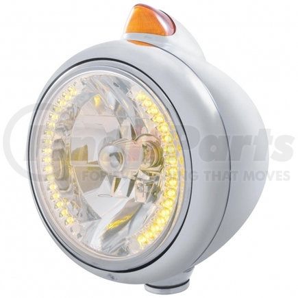 United Pacific 32610 Guide Headlight - 682-C Style, RH/LH, 7", Round, Polished Housing, H4 Bulb, with 34 Bright Amber LED Position Light and Top Mount, Original Style, 5 LED Signal Light, Amber Lens