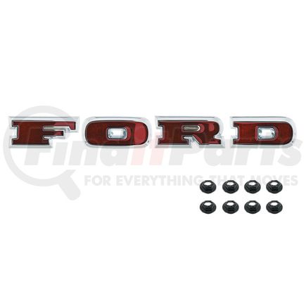 United Pacific 110482 Grille Emblem - "FORD", Chrome and Red, with Nuts, fits 1966-1977 Ford Bronco