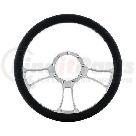 United Pacific 88302 Steering Wheel - 14", Chrome, Aluminum, Blade Style, with Black Engineered Leather Grip