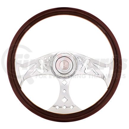 United Pacific 88312 Steering Wheel - 18", Lady, with Chrome Horn Bezel and Horn Button, Woodgrain