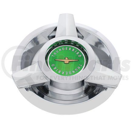 United Pacific F626304 Axle Hub Cap - Chrome, with Green Center T-Bird, for 1962-1963 Ford T-Bird Wire Wheels