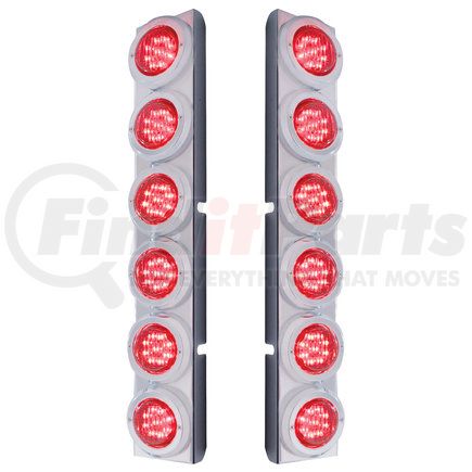 UNITED PACIFIC 37342 - rear ss air cleaner light bar with bracket for peterbilt trucks - clearance/marker light, red led and lens, pair, flat style, with chrome bezels, 12 led per light | rear air cleaner brckt, 12 flat led lghts & bezel for ptrblt- red led/red lens