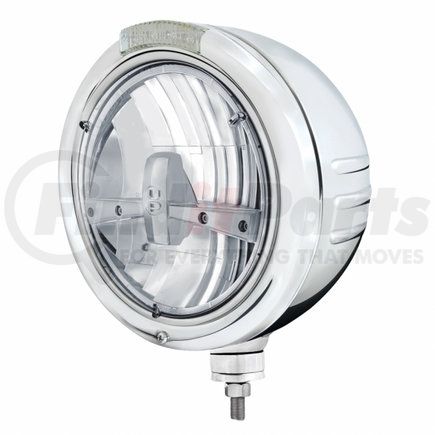 United Pacific 32731 Classic Embossed Stripe 5 LED Headlight - RH/LH, 7", Round, Polished Housing, Bullet Style Bezel, with Amber LED Dual Mode Light, Clear Lens