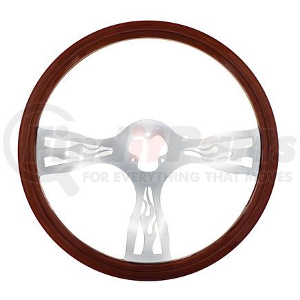 United Pacific 88220 Steering Wheel - Wood Rim, with Chrome Spokes, "Flame"