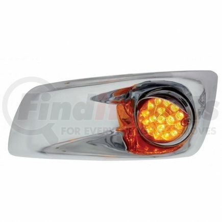 UNITED PACIFIC 42712 Bumper Guide Light - Bumper Light Bezel, LH, with Amber LED Clear Style Reflector Light & Visor, for 2007-2017 KW T660, Amber Lens