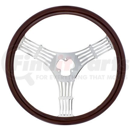 UNITED PACIFIC 88106 - steering wheel - 18" wood steering wheel - banjo | 18" 3-spoke stamped steel steering wheel with wood grip - banjo | steering wheel
