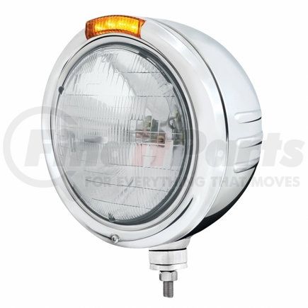 United Pacific 32736 Classic Embossed Stripe Headlight - RH/LH, 7", Round, Polished Housing, H6024 Bulb, Bullet Style Bezel, with Amber LED Dual Mode Light, Amber Lens