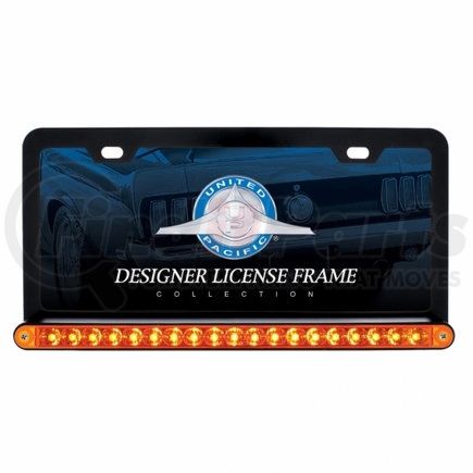 United Pacific 36476 License Plate Frame - Black, with 19 LED 12" Reflector Light Bar, Amber LED/Amber Lens