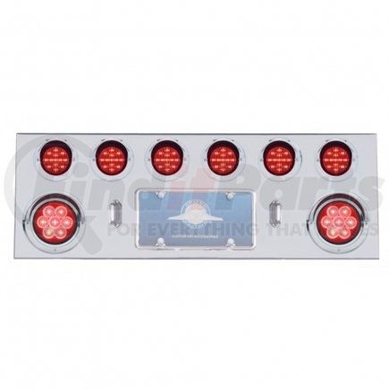 United Pacific 35059 Tail Light Panel - Stainless Steel, Rear Center, with 2X7 LED 4" Reflector Light & 6X13 LED 2.5" Light & Visor, Red LED & Lens