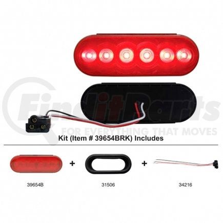 United Pacific 39654BRK Brake/Tail/Turn Signal Light - 6 LED Oval, Kit, Red LED/Red Lens