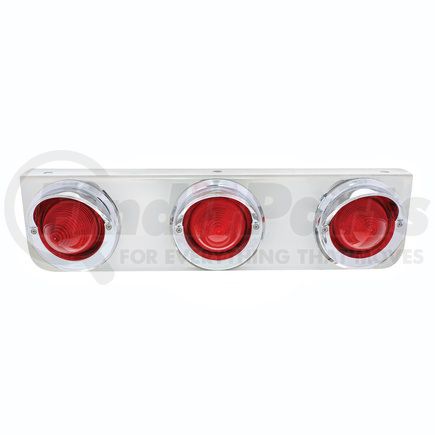 UNITED PACIFIC 20500 Light Bar - Stainless, Beehive, with Bracket, Incandescent, Clearance/Marker Light, Red Lens, with Chrome Plastic Bezels and Visors