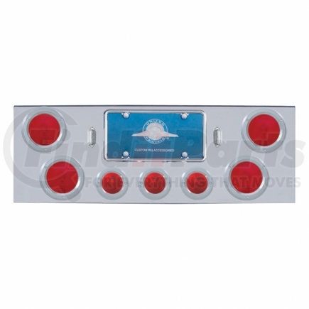 United Pacific 21615 Tail Light Panel - Chrome, Rear Center, with Four 4" Lights & Three 2.5" Beehive Lights & Bezels