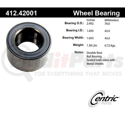 Centric 412.42001 Centric Premium Double Row Wheel Bearing