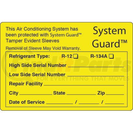 Sunair LABEL SYSTEM GUARD A/C Repair Tool