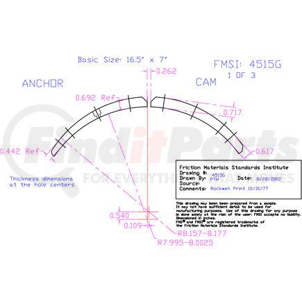 Abex AXP4515GD-B4T Abex Friction AXP4515GD-B4T Drum Brake Shoe Lining