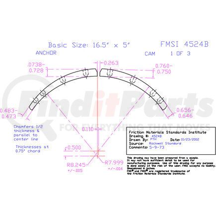 Abex EX4524BD-S43 Abex Friction EX4524BD-S43 Drum Brake Shoe Lining