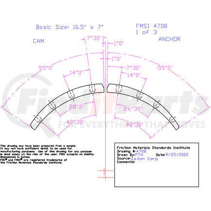 Abex EX4708D-S43 Abex Friction EX4708D-S43 Drum Brake Shoe Lining