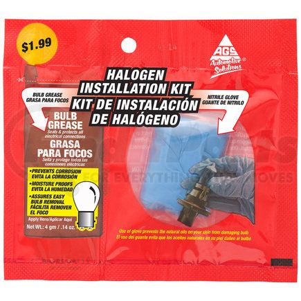 AGS Company BG-1KA Halogen Bulb Install Kit with Grease and Glove