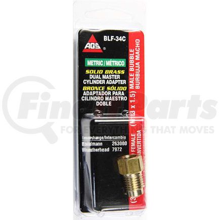 AGS Company BLF-34C Brass Adapter, Female(3/8-24 Inverted), Male(M13x1.5 Bubble), 1/card