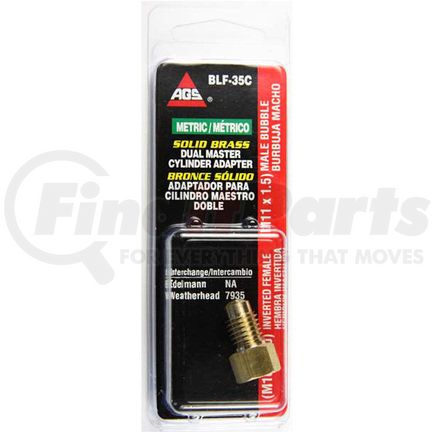 AGS Company BLF-35C Brass Adapter, Female(M10x1.0 Inverted), Male(M11x1.5 Bubble), 1/card