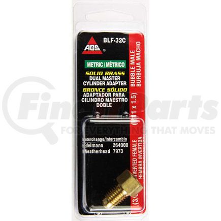 AGS Company BLF-32C Brass Adapter, Female(3/8-24 Inverted), Male(M11x1.5 Bubble), 1/card