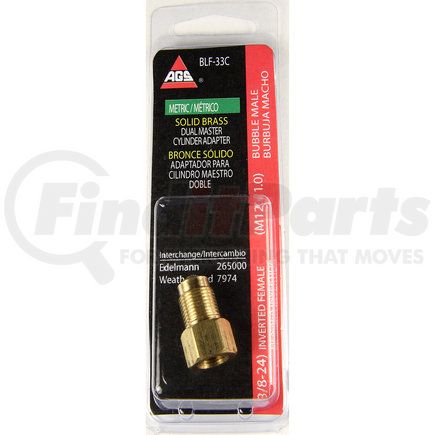 AGS Company BLF-33C Brass Adapter, Female(3/8-24 Inverted), Male(M12x1.0 Bubble), 1/card