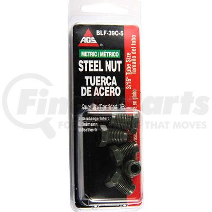 AGS Company BLF-39C-5 Steel Tube Nut, 3/16 (M10x1.0 Bubble), 5/card